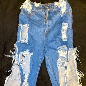 High waisted distressed denim shorts